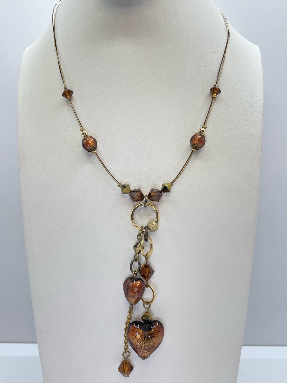 Sandrine Baur France Murano Glass Heart Charm Crystal Necklace 925 Clasp Boho